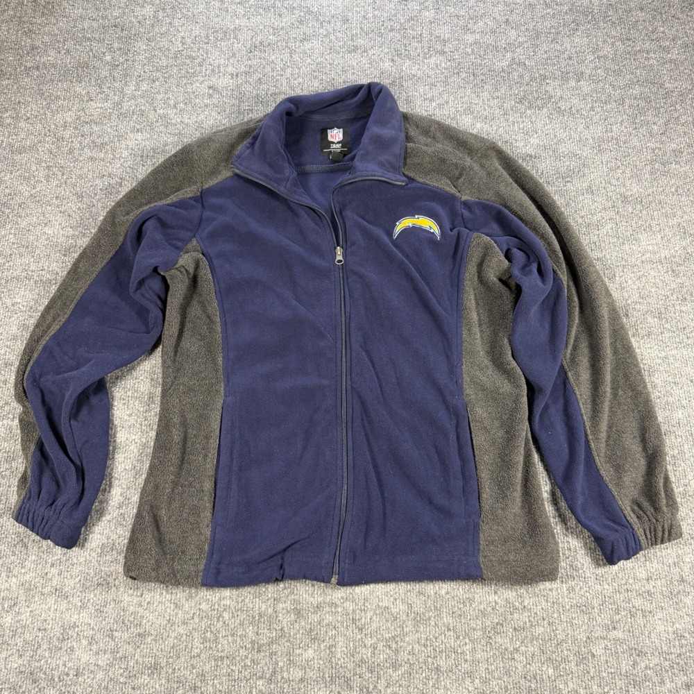 NFL Team Apparel Los Angeles Chargers Fleece Full Zip Jacket Blue Grey Size L